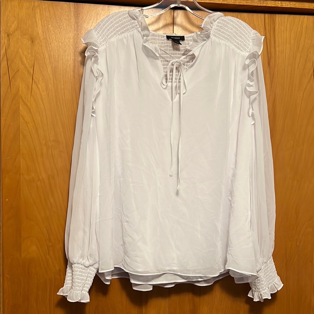 Halogen Layered White Ruffle and Smocked Blouse Size XL